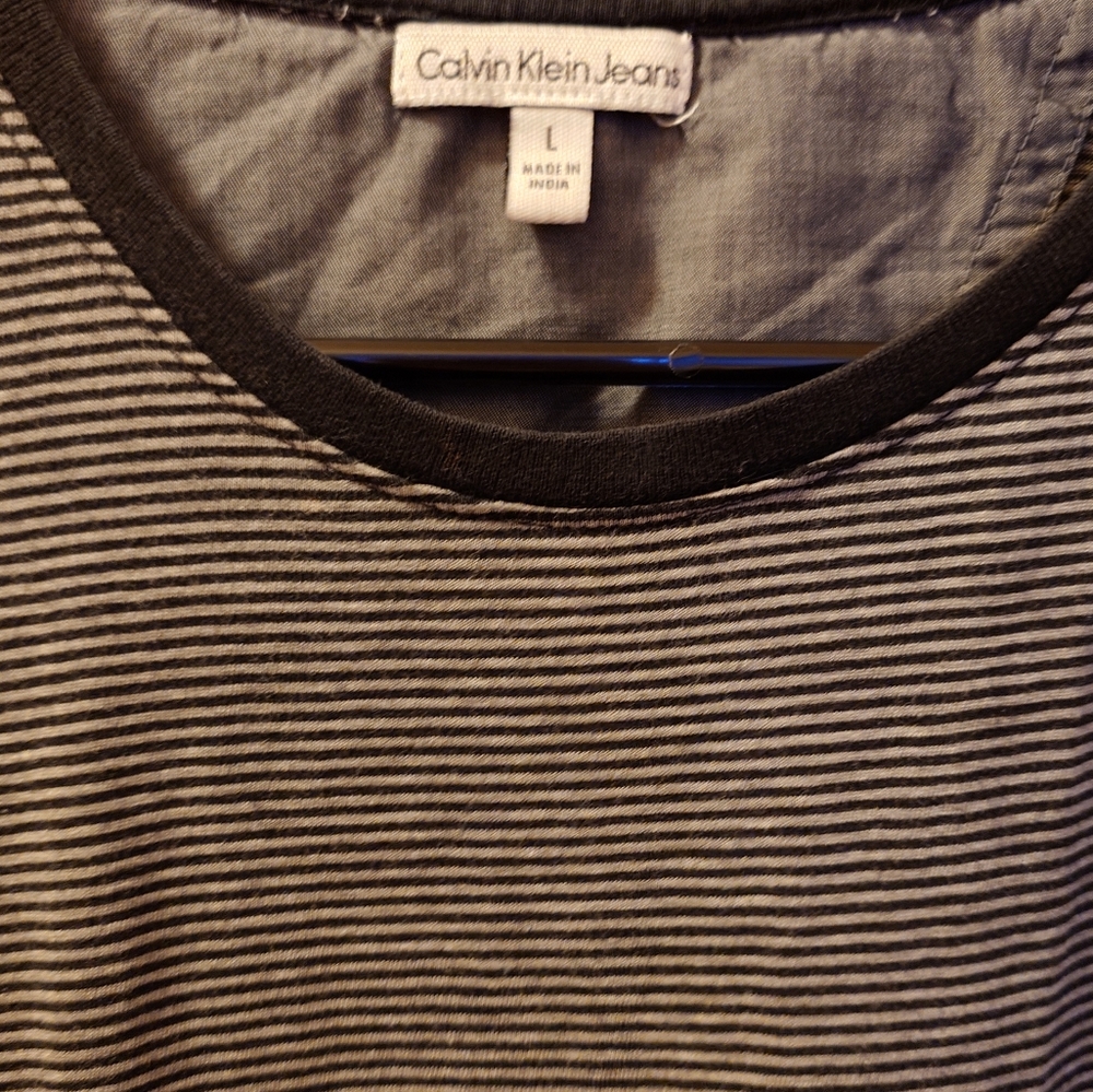 Calvin Klein Jeans Striped Cotton Shirt Mens L Black Grey Y2k